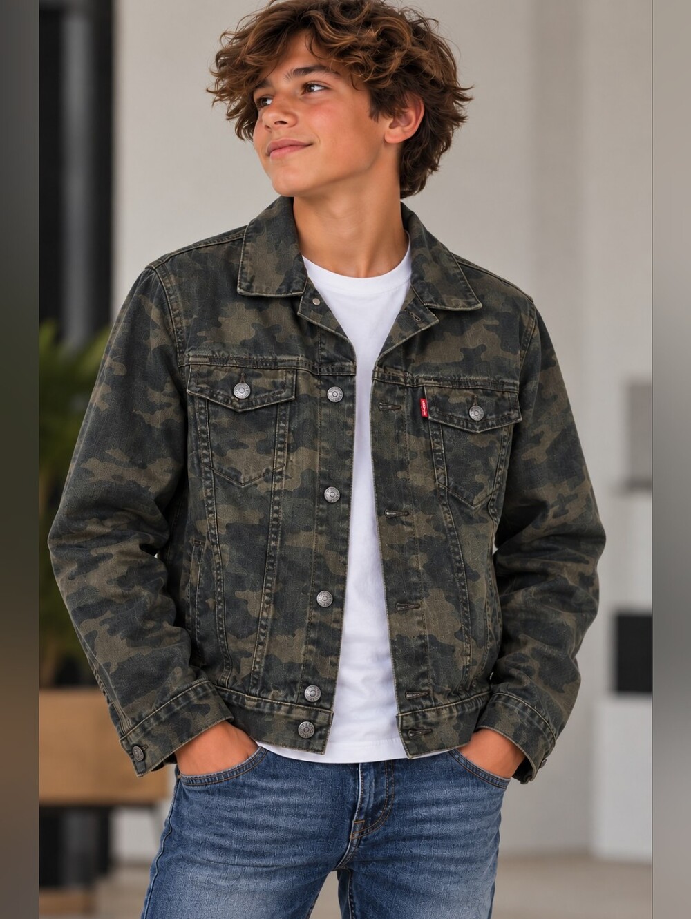 Levi's Camo Trucker Denim Jacket Size XL/13/15